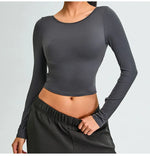 Load image into Gallery viewer, Soft Backless Sculpted Athleisure Crop Top With Sleeves
