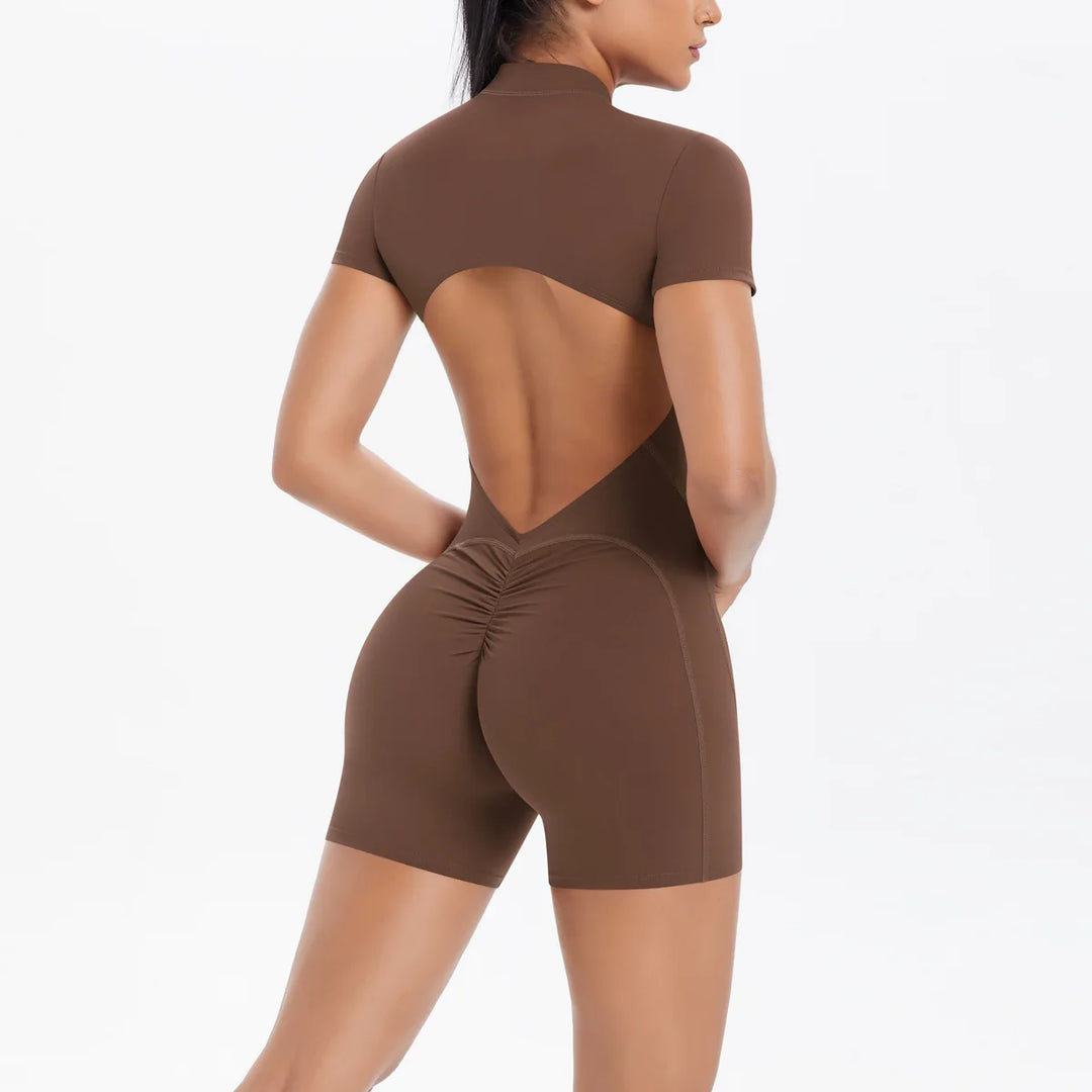 Light Weight Zippered Short Sleeve Jumpsuit Nylon Fabric