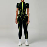 Load image into Gallery viewer, Contoured Zippered Performance Yoga Jumpsuit Nylon Knit
