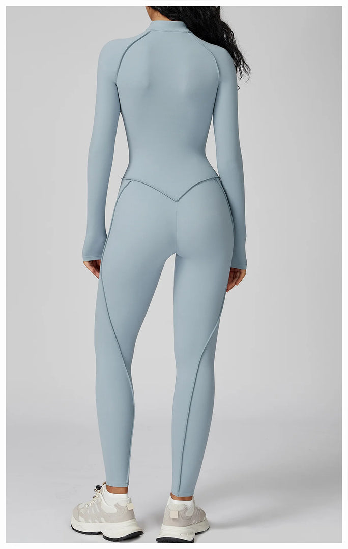 Seamless Zippered Yoga Jumpsuit With High Elasticity