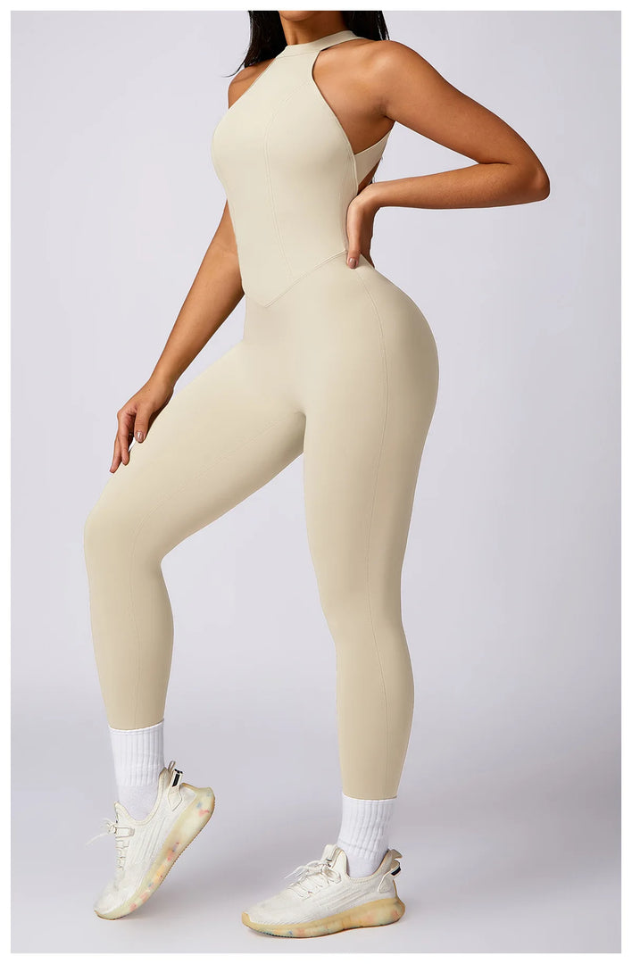 Backless Contour Jumpsuit Set with Seamless Performance