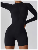 Load image into Gallery viewer, Zippered Long Sleeve Contour Yoga Jumpsuit Performance
