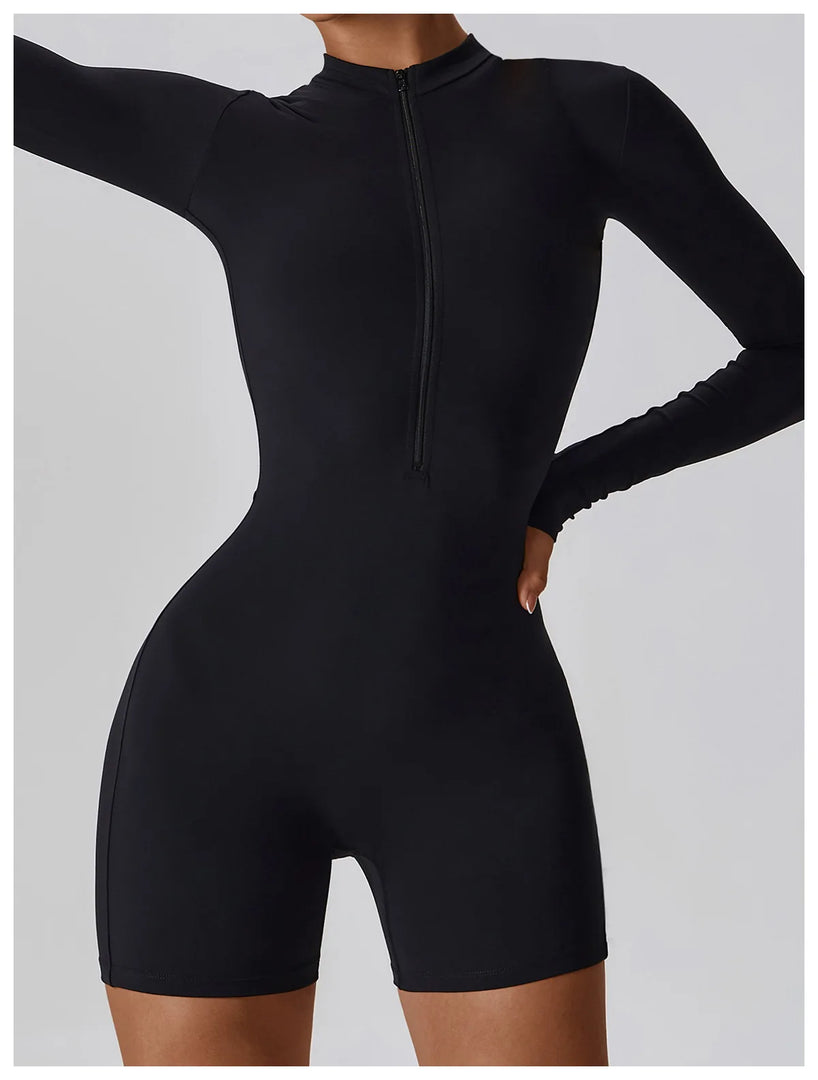 Zippered Long Sleeve Contour Yoga Jumpsuit Performance