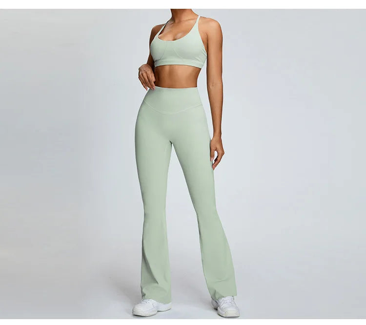 Seamless High Waist Contoured Flare Leggings For Training