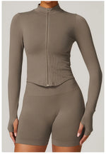 Load image into Gallery viewer, Seamless Contour Yoga Top With Zippered Long Sleeve
