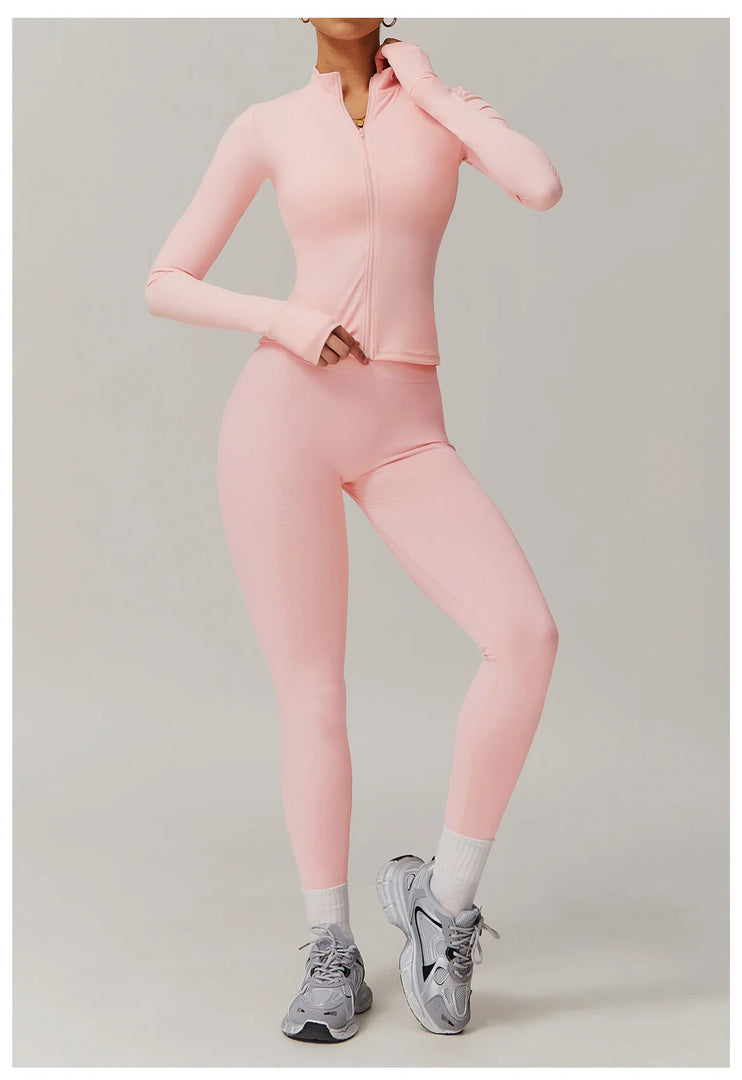Performance Contoured Zippered Yoga Outfit Long Sleeve