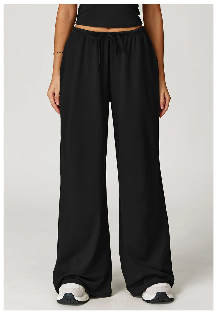 Breathable Contour Drawstring Wide Leg Athletic Pants