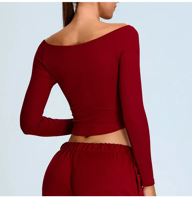 Off Shoulder Contour Seamless Athleisure Top Nylon