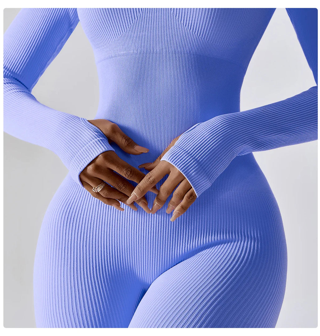 Seamless Contouring Yoga Bodysuit With Long Sleeves
