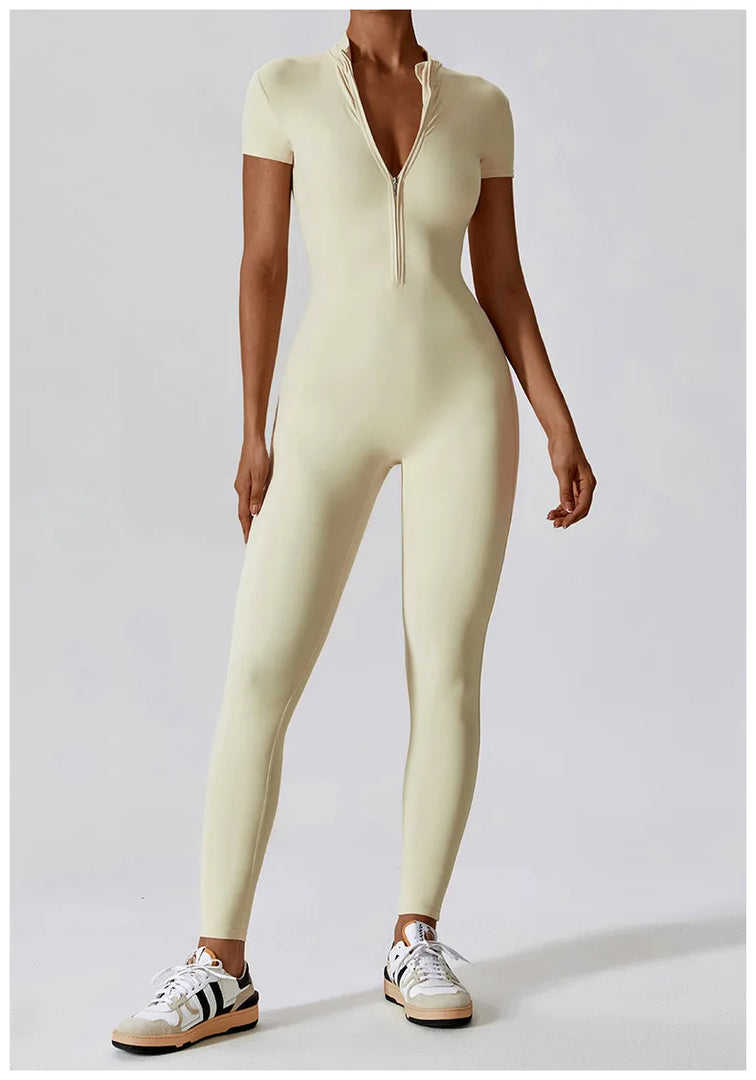 Seamless One Piece Yoga Bodysuit Zippered Breathable