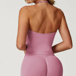 Load image into Gallery viewer, Breathable Contoured Halter Crop Sports Bra With Padding
