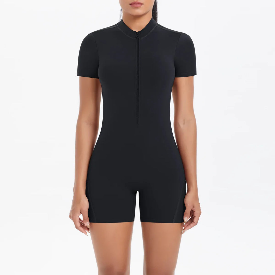 Light Weight Zippered Short Sleeve Jumpsuit Nylon Fabric