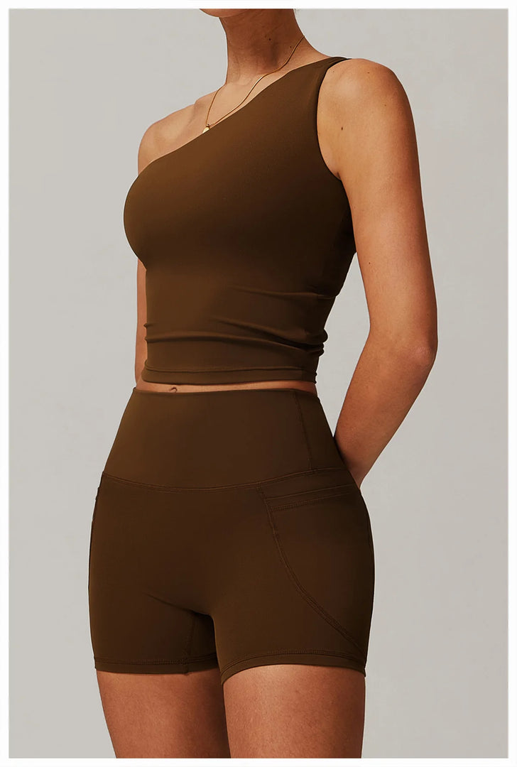 Single Shoulder Sport Bra Sculpt Contour Breathable