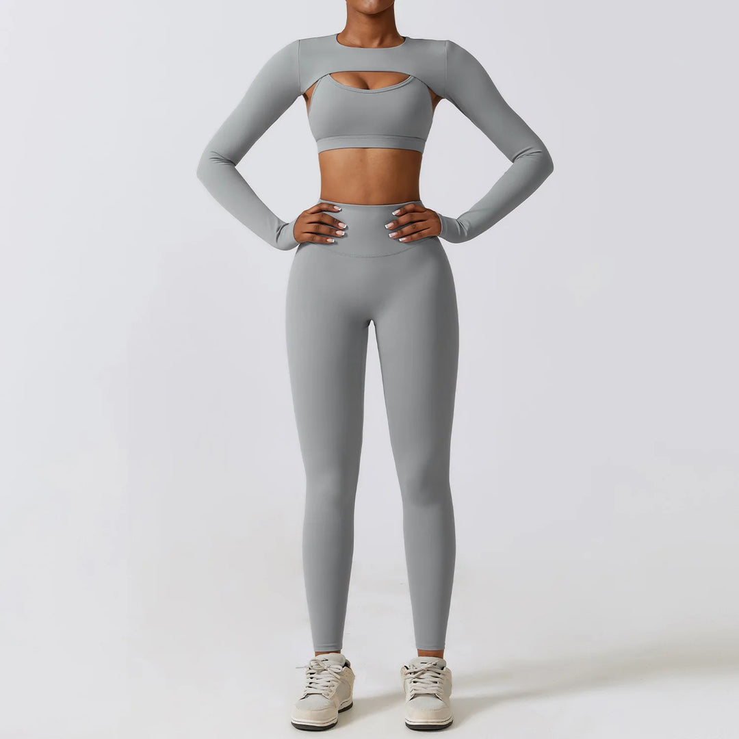 Contoured Interwoven Athleisure Long Sleeve Yoga Ensemble