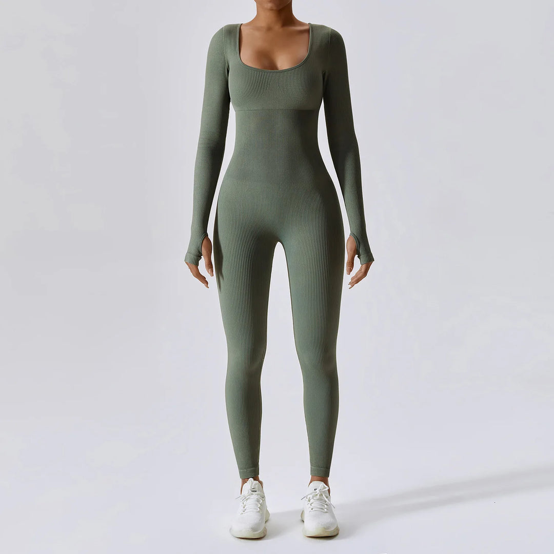 Seamless Contouring Yoga Bodysuit With Long Sleeves