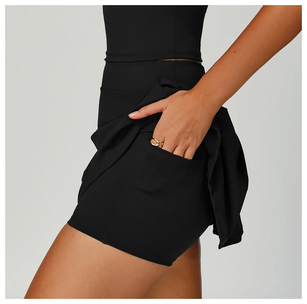 Contoured Performance Yoga Shorts Skirt Set Nylon Fabric