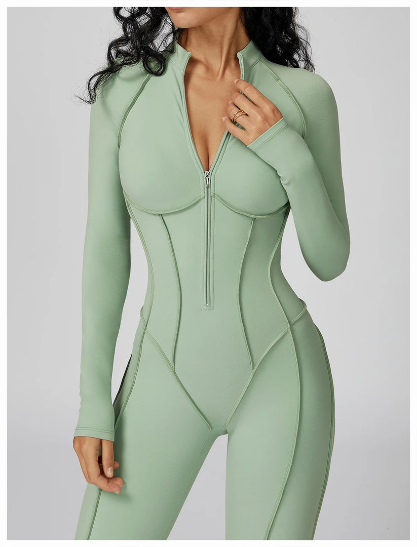 Seamless Zippered Yoga Jumpsuit With High Elasticity