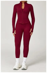 Load image into Gallery viewer, Seamless Contour Yoga Top With Zippered Long Sleeve
