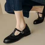 Load image into Gallery viewer, Women's T-Strap Mary Jane Shoes Low Block Heel Buckle
