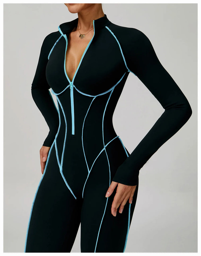 Premium Contour Seamless Breathable Jumpsuit With Front Zip