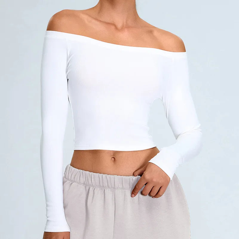 Off Shoulder Contour Seamless Athleisure Top Nylon