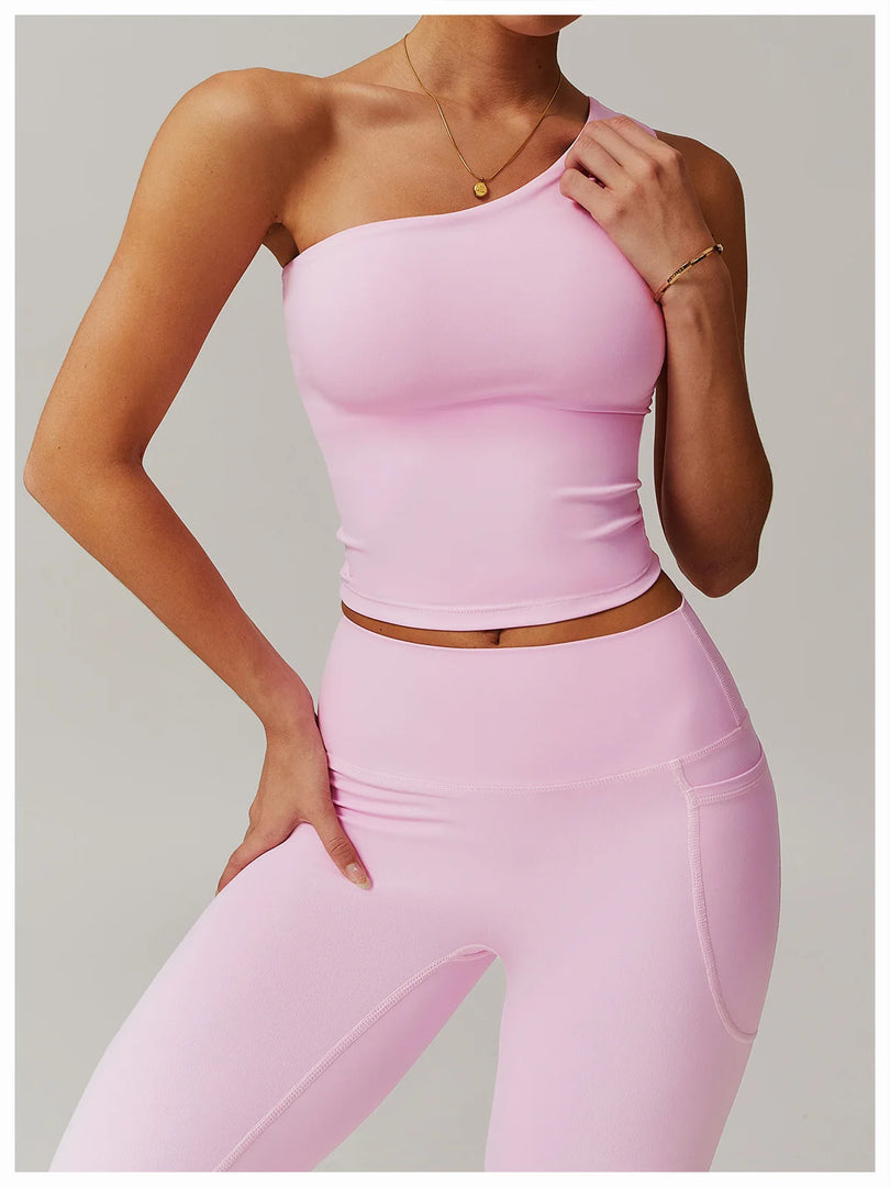 Single Shoulder Sport Bra Sculpt Contour Breathable