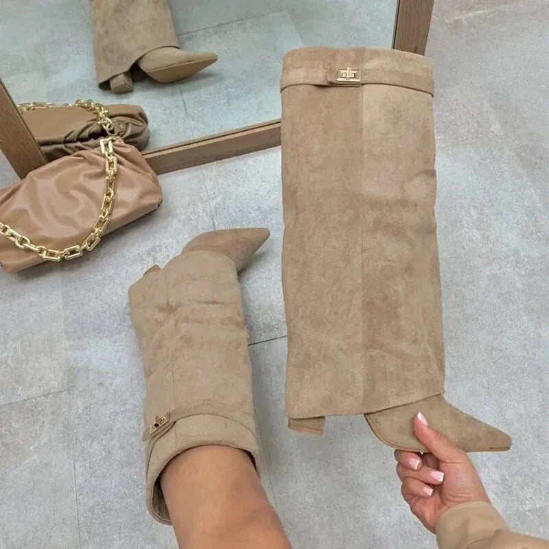 Women's Leather Thigh-High Boots with Buckle