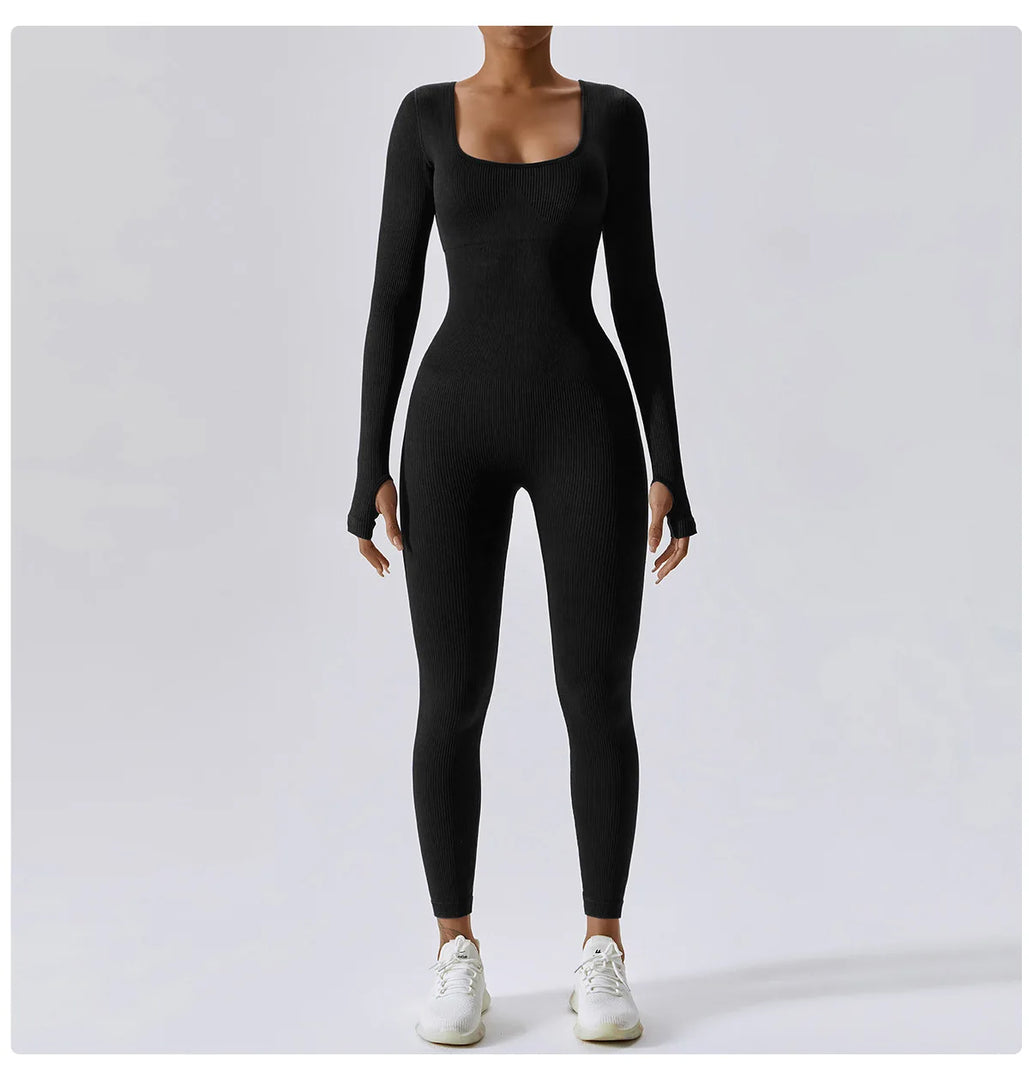 Seamless Contouring Yoga Bodysuit With Long Sleeves