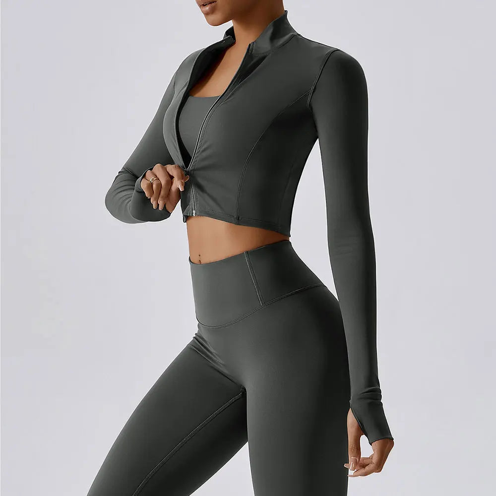 Luxurious Contoured Yoga Jacket With Nylon Zip Front
