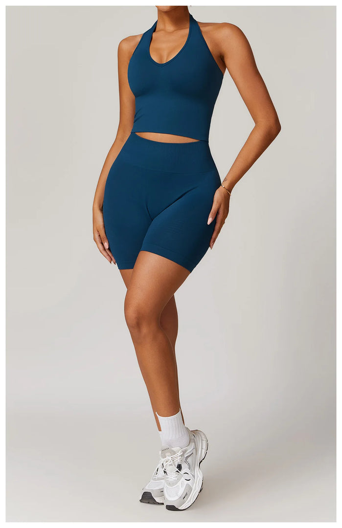 Luxurious Hanging Neck Seamless Sports Bra Nylon Spandex