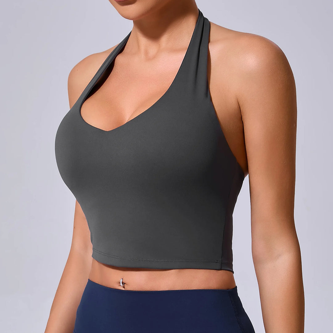 Breathable Hanging Neck Yoga Sports Bra With Contour Support