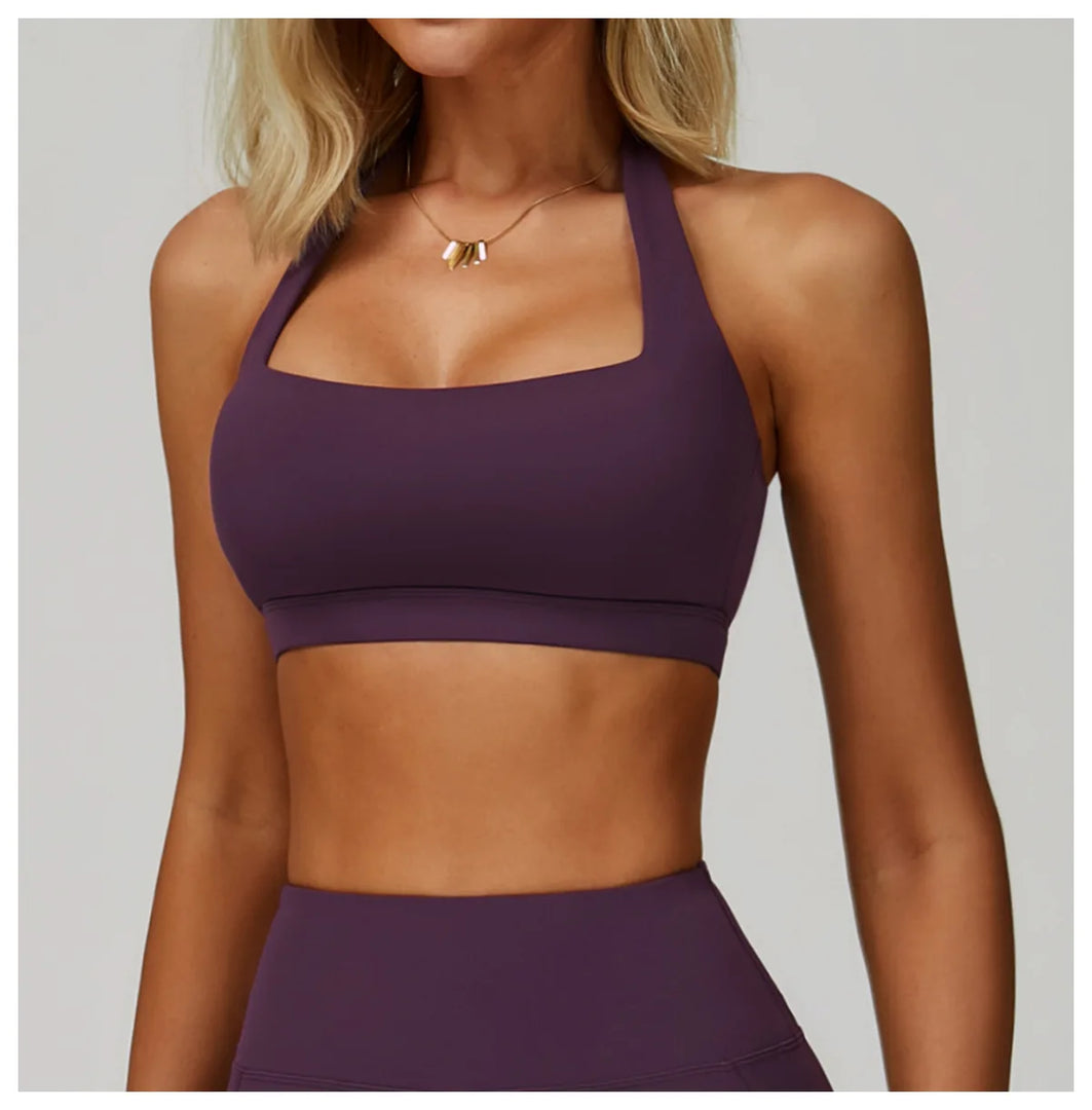 Ribbed Breathable Hanging Neck Sports Bra Performance