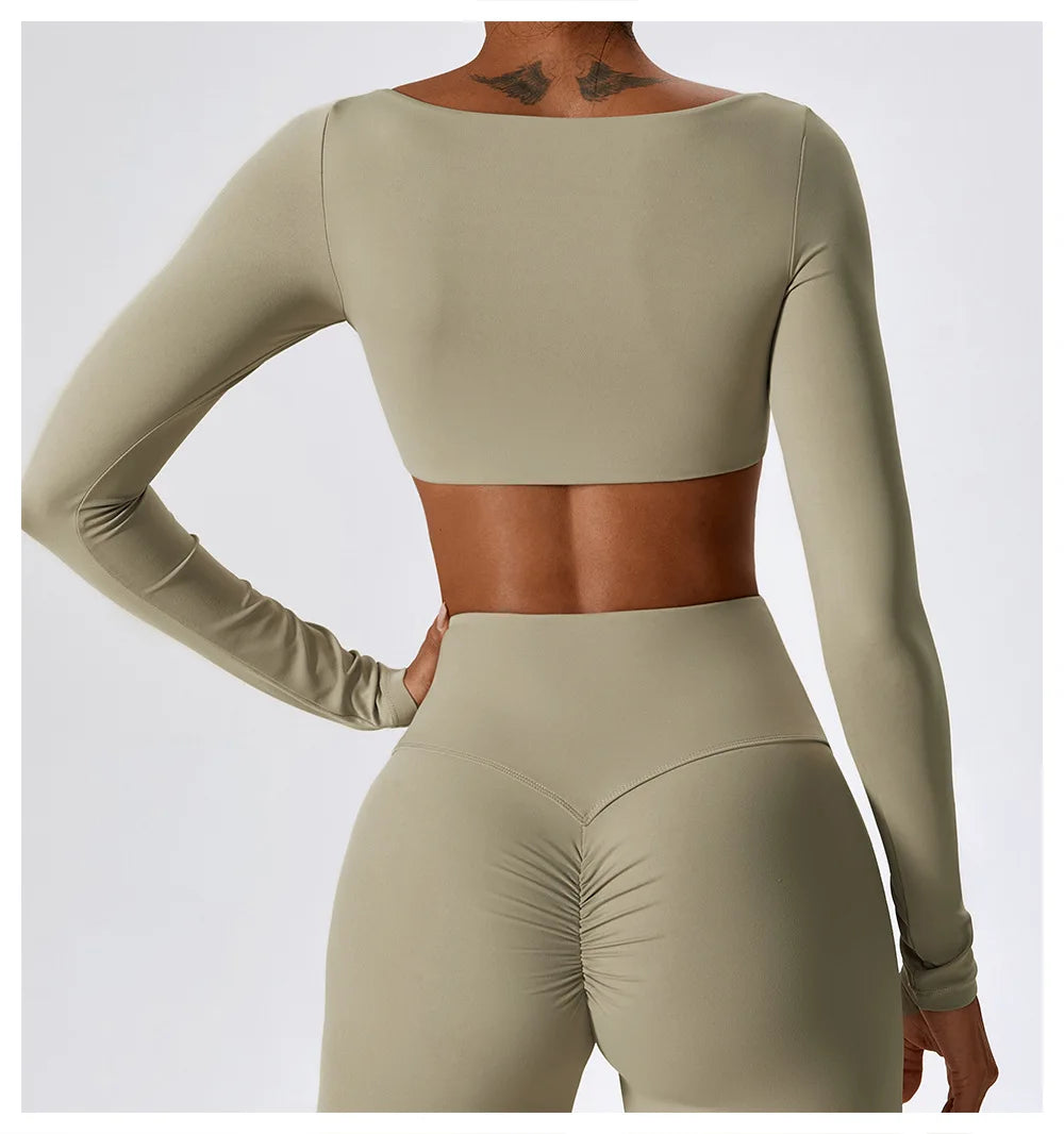 Contour Seamless Crop Yoga Performance Wear Long Sleeve