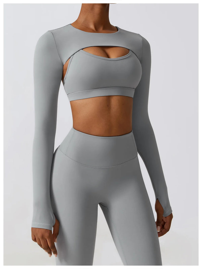 Contoured Interwoven Athleisure Long Sleeve Yoga Ensemble