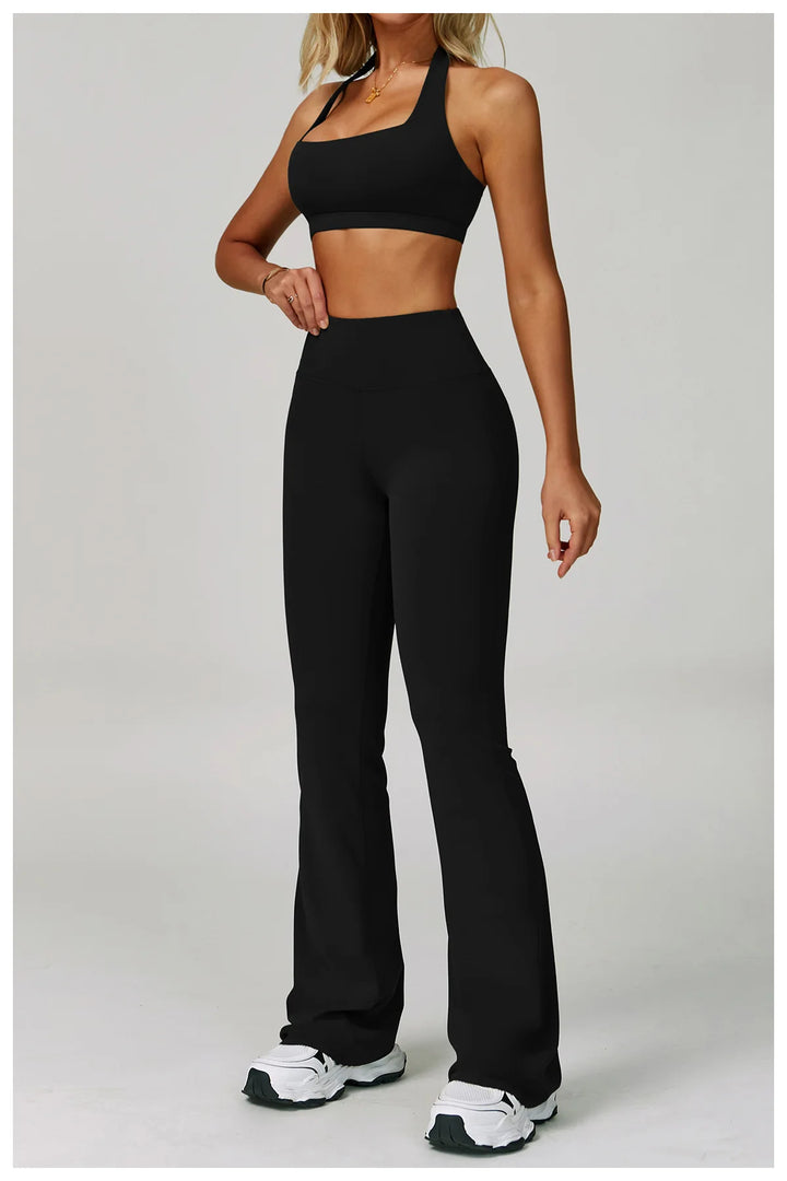 Ribbed Breathable Hanging Neck Sports Bra Performance