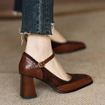 Load image into Gallery viewer, Women's Wedding Shoes Buckle Strap Block Heel Square Toe Style
