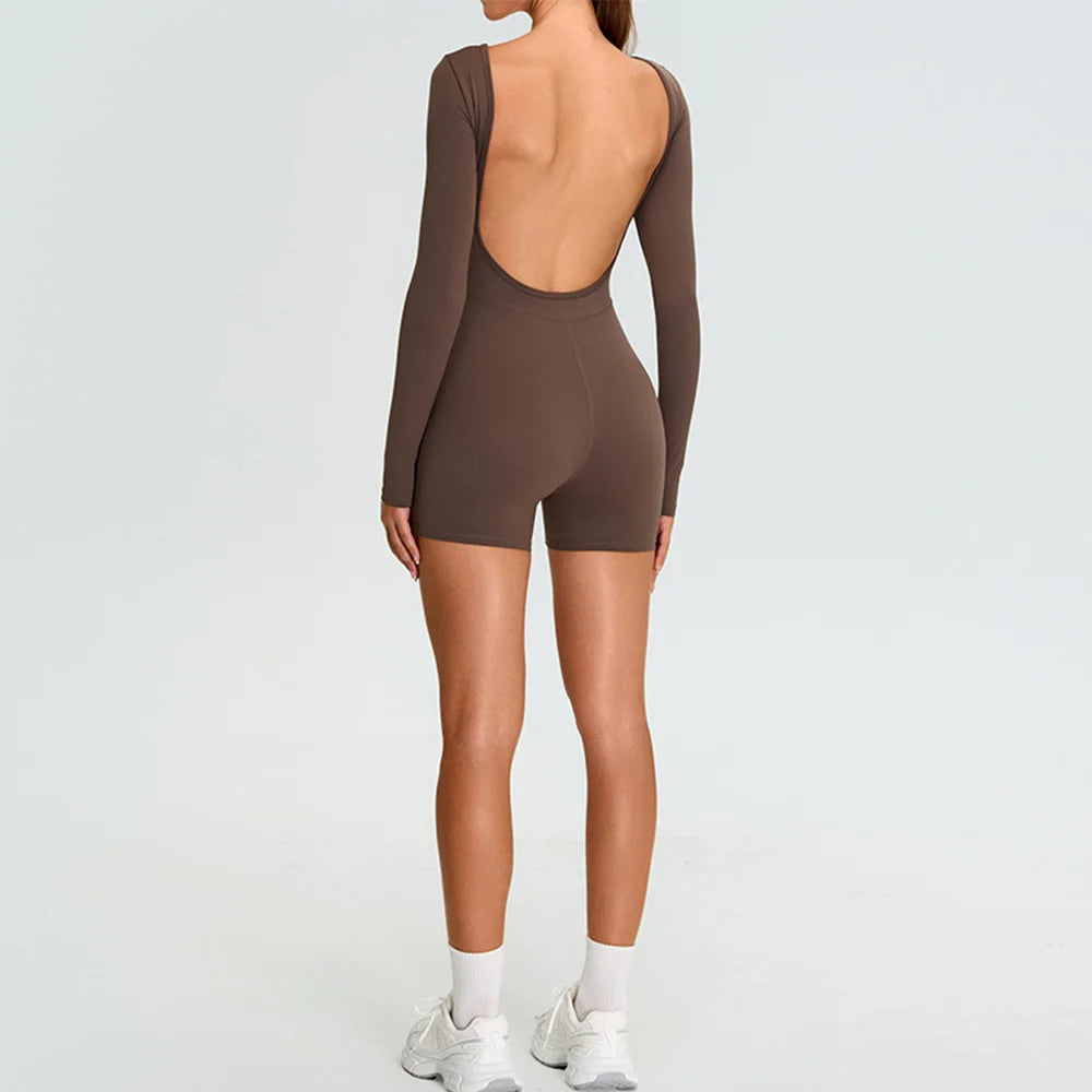 Backless Luxe Long Sleeve Yoga Jumpsuit Silhouette Chic