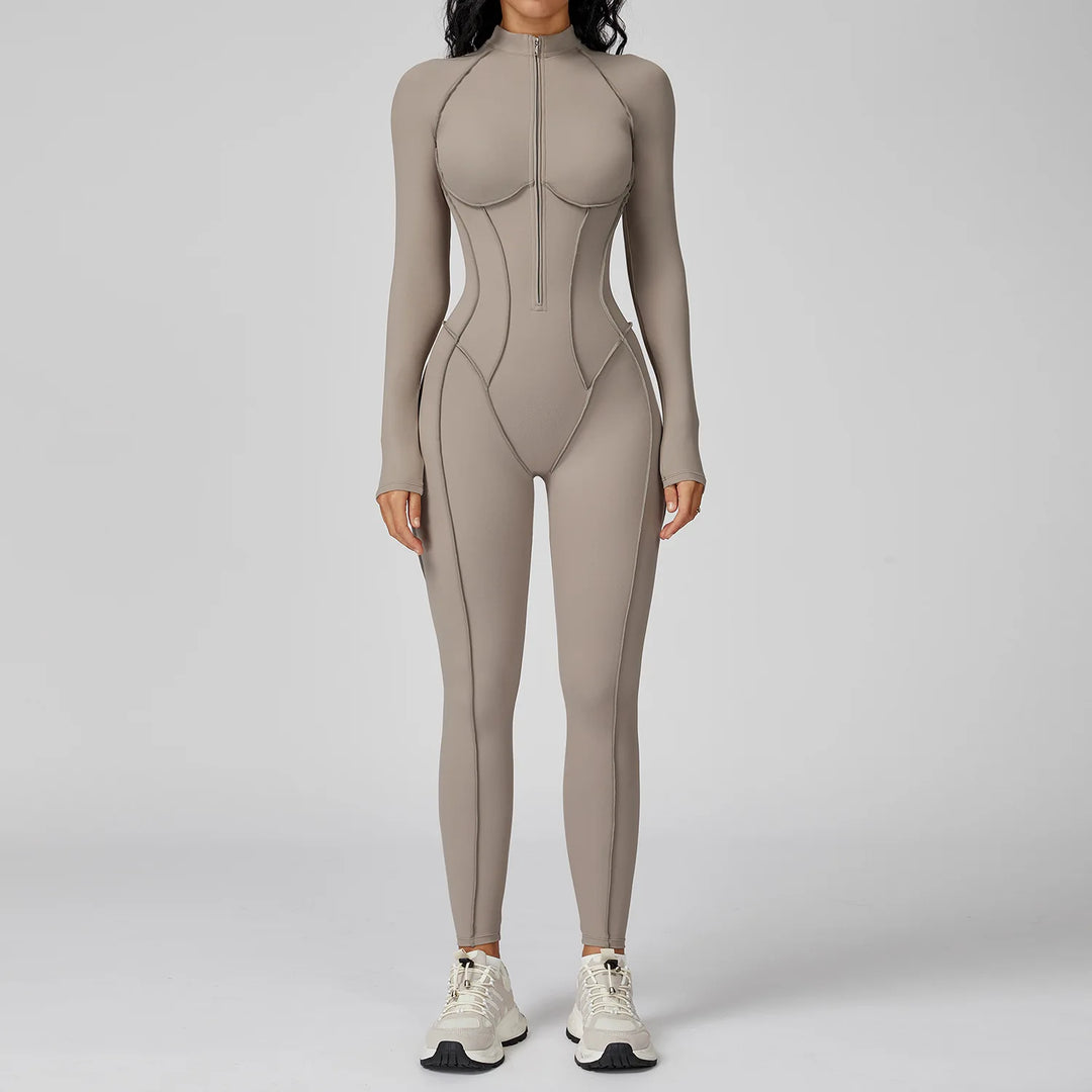 Seamless Zippered Yoga Jumpsuit With High Elasticity