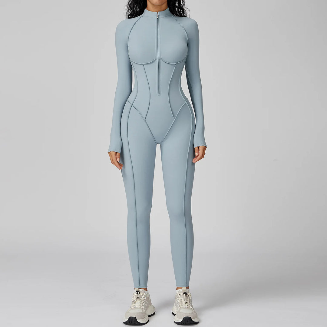 Seamless Zippered Yoga Jumpsuit With High Elasticity