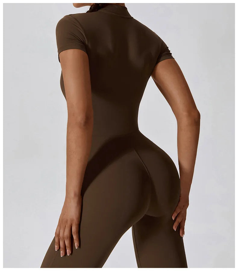 Seamless One Piece Yoga Bodysuit Zippered Breathable