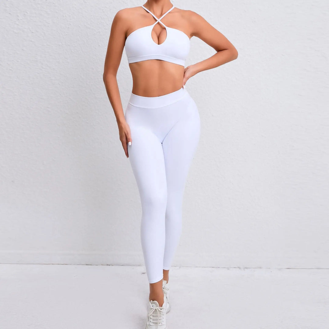 Two Piece Ribbed Seamless Studio Yoga Set Cross Back