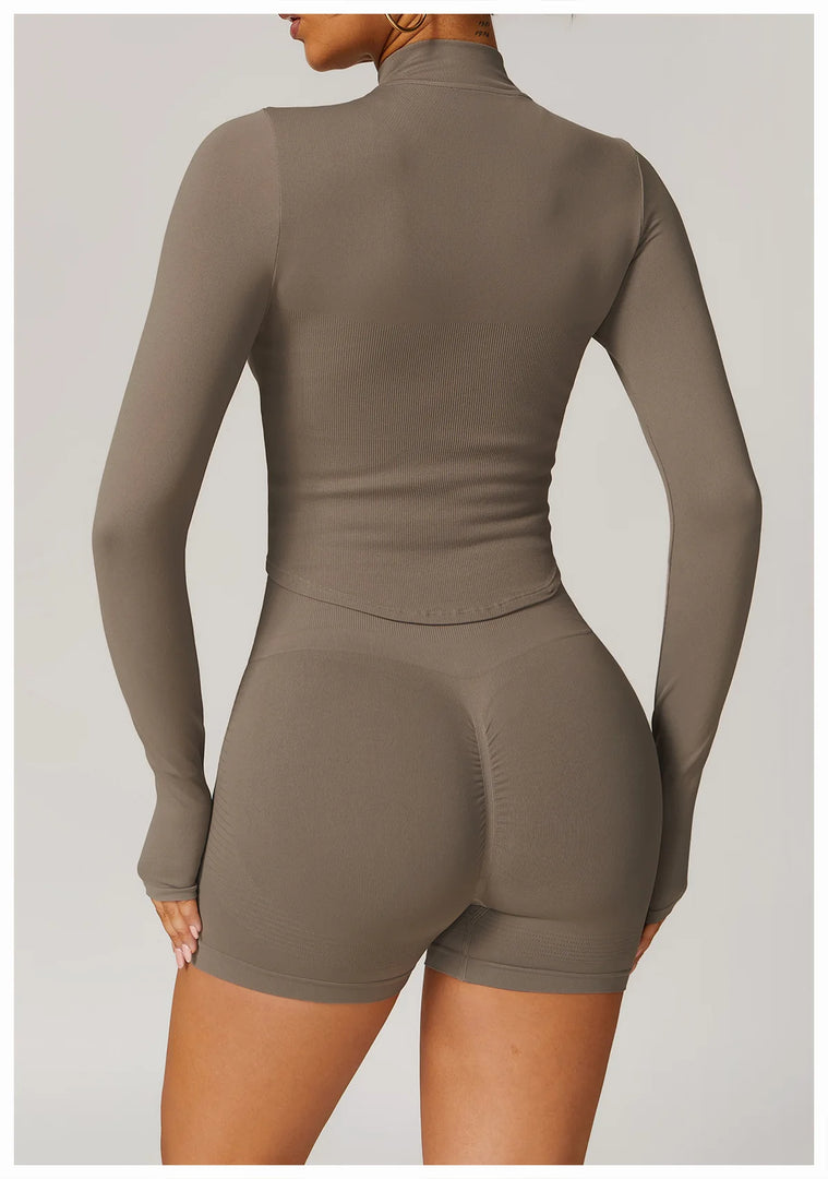 Seamless Contour Yoga Top With Zippered Long Sleeve