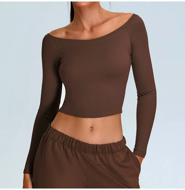 Off Shoulder Contour Seamless Athleisure Top Nylon