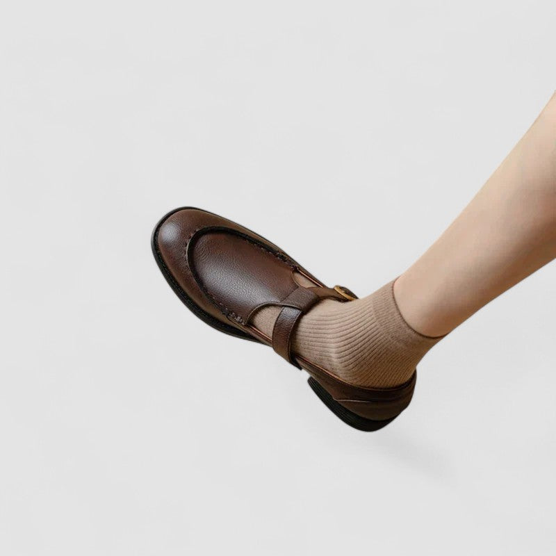 Women's Mary Jane Shoes Buckle Strap Round Toe Flat Style
