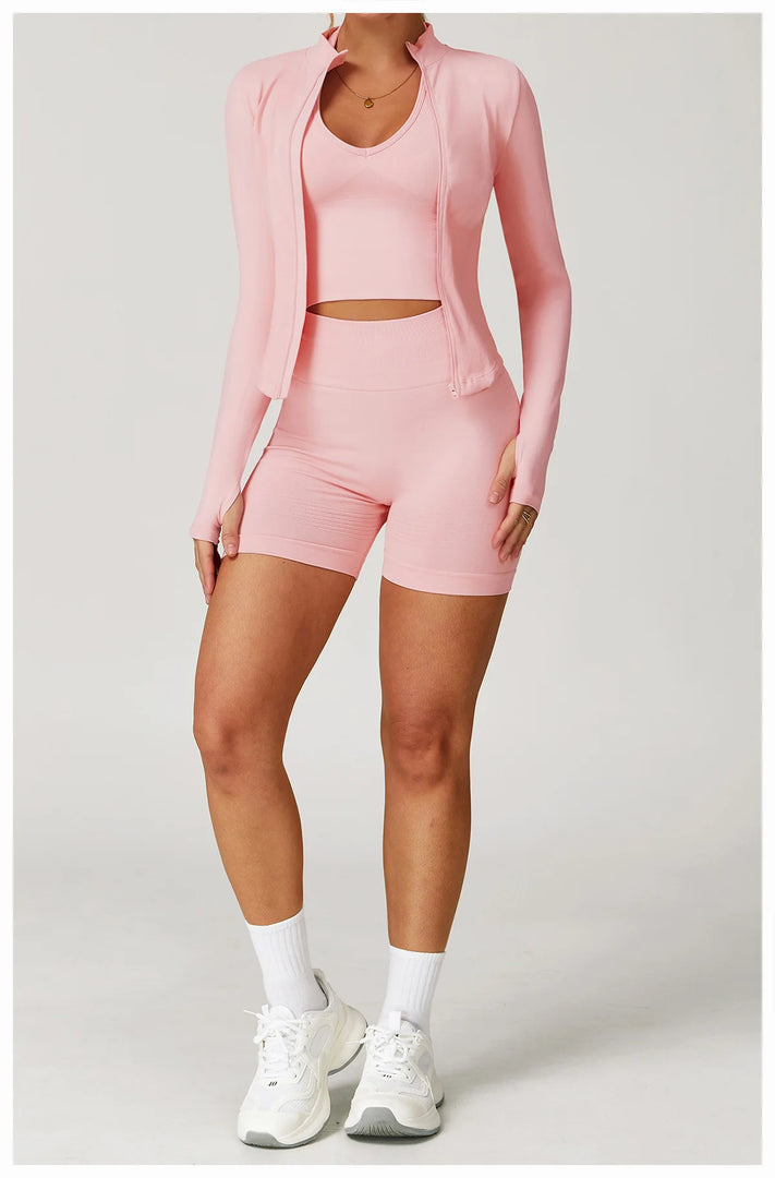 Seamless Contour Yoga Top With Zippered Long Sleeve