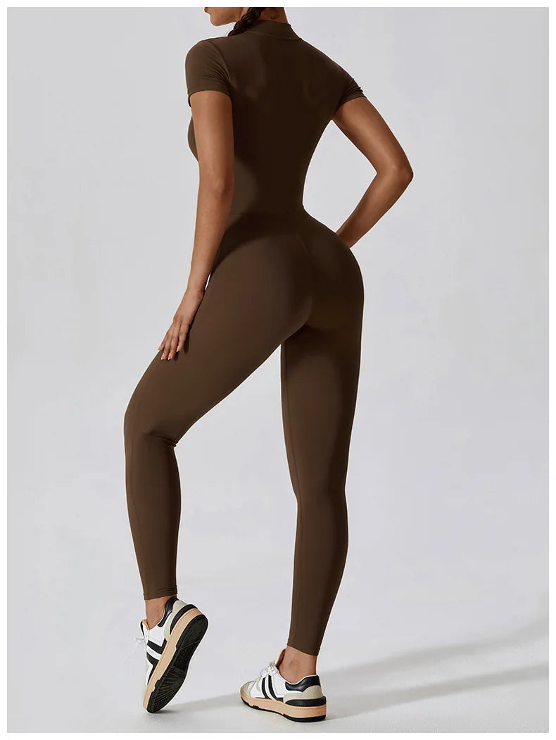 Seamless One Piece Yoga Bodysuit Zippered Breathable