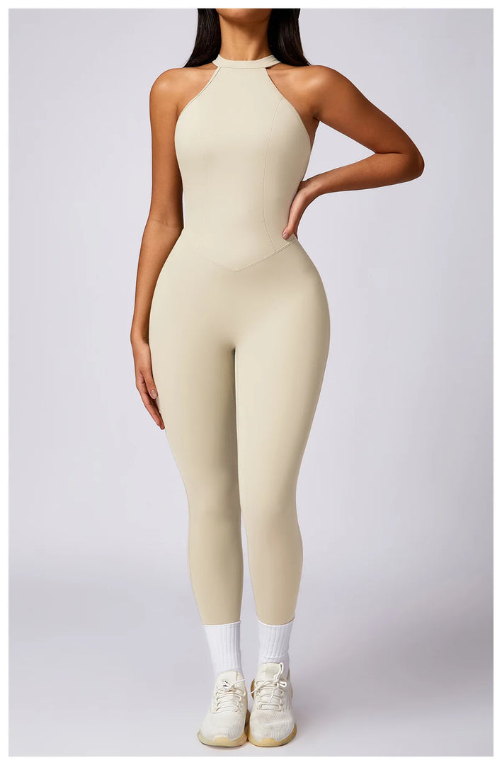 Backless Contour Jumpsuit Set with Seamless Performance