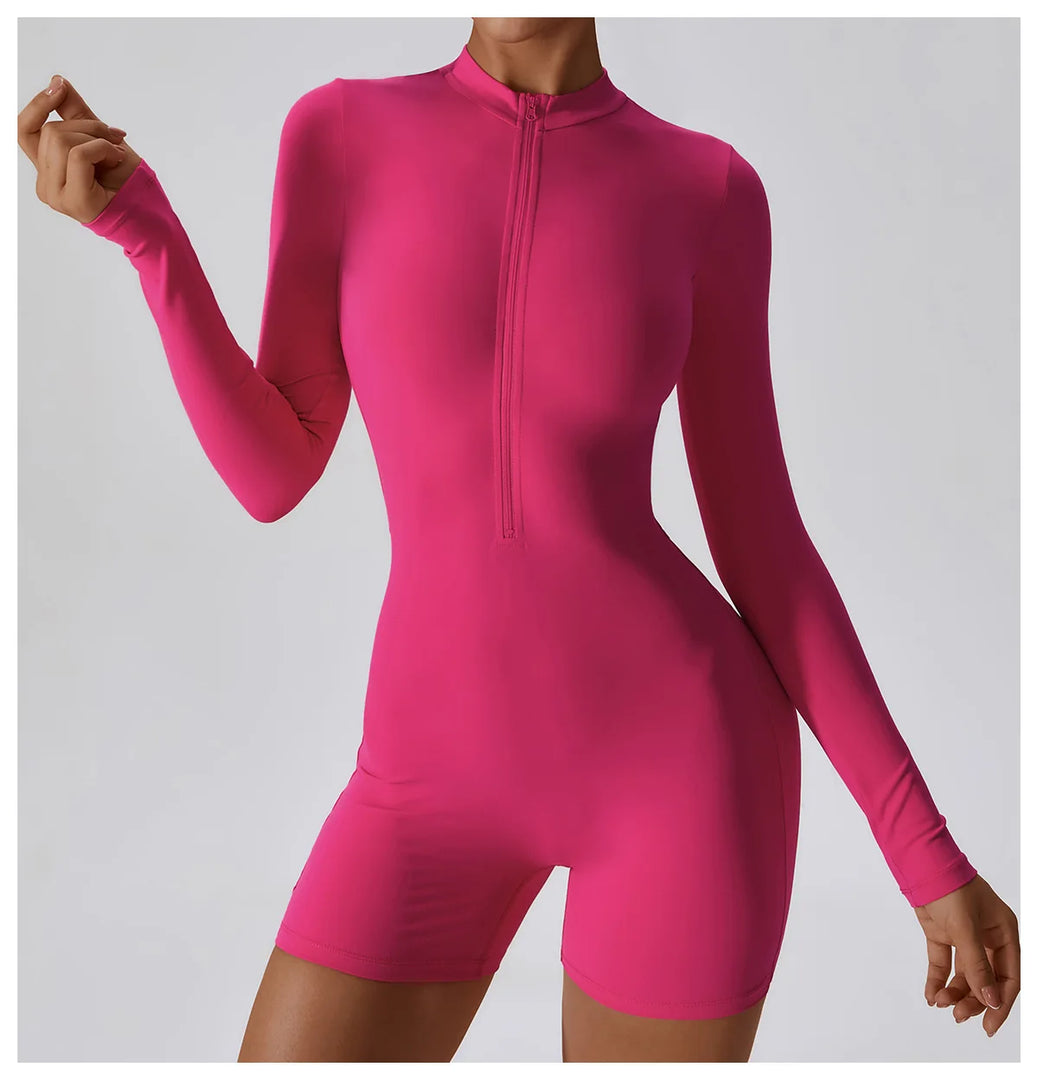 Zippered Long Sleeve Contour Yoga Jumpsuit Performance