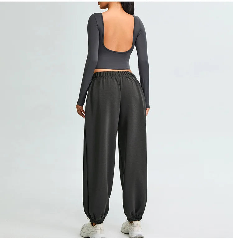 Soft Backless Sculpted Athleisure Crop Top With Sleeves