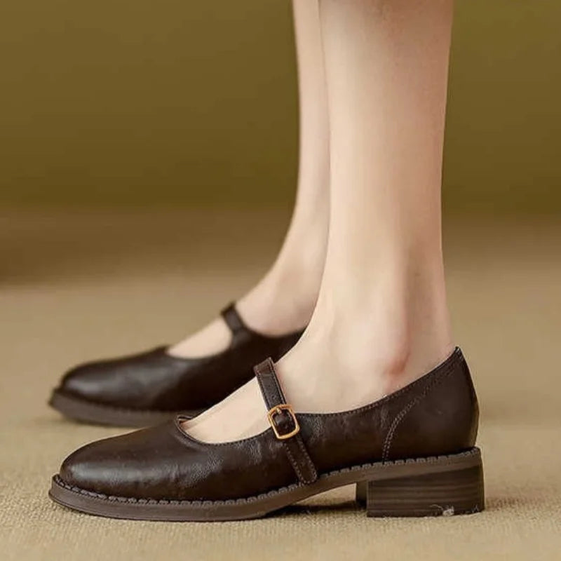 Women's Mary Jane Shoes Buckle Strap Round Toe Flat Style